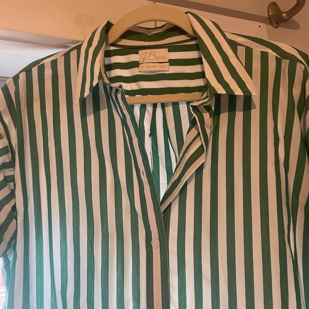 Oversized green stripe J. Crew button down